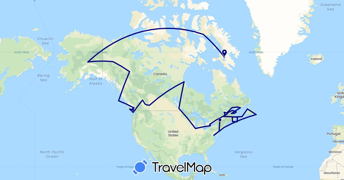 TravelMap itinerary: driving in Canada, Japan, United States (Asia, North America)